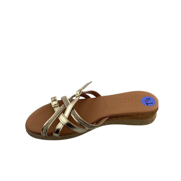 Fabio Maggenti Gold Strappy Espadrille Sandals 7.5 Made in Italy Leather NWT - Picture 2 of 5